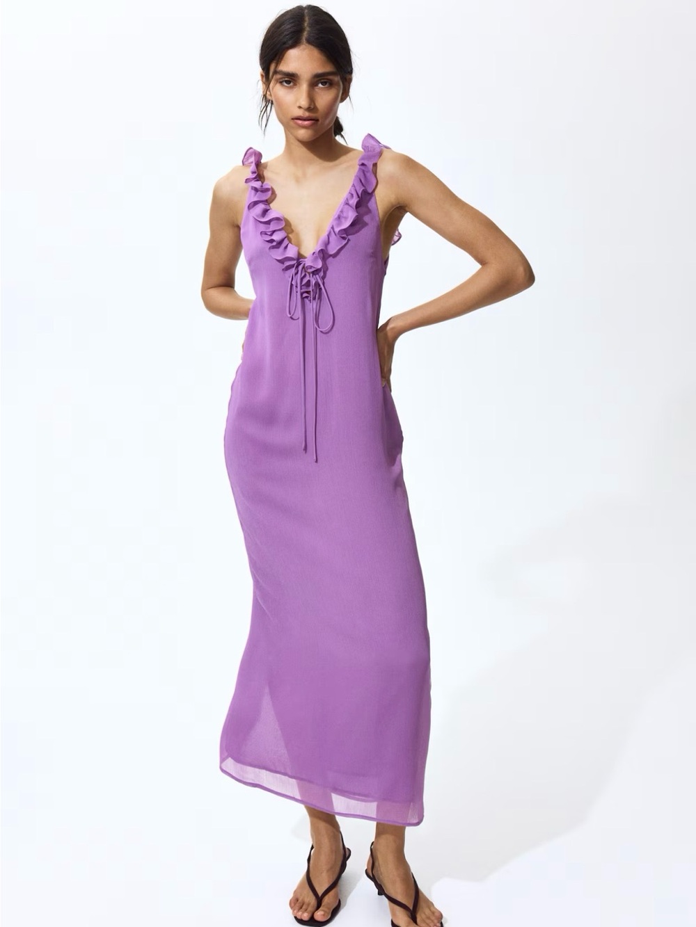 H&M Violet Ruffle V‑Neck Sleeveless Maxi Dress